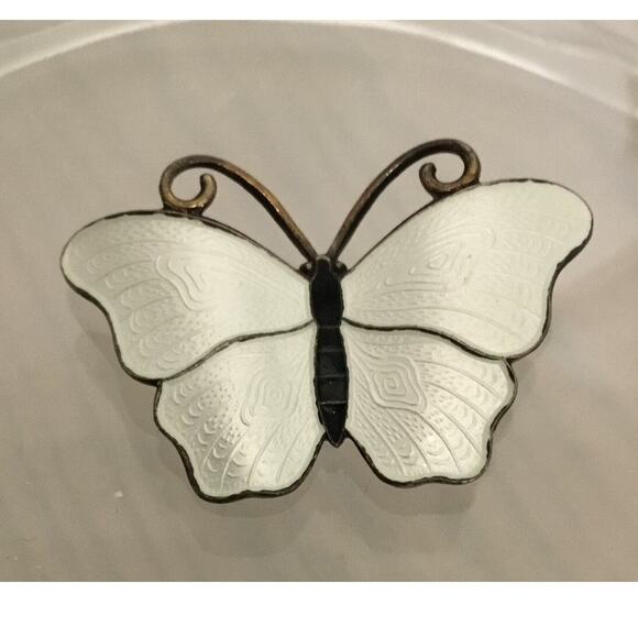 Vintage Ivar Holth Sterling White Black Enamel Butterfly MCM Brooch/Pin Norway - Picture 2 of 4